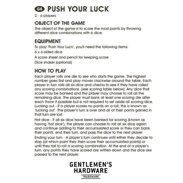 بازی تاس جنتلمن هاردور مدل Push Your Luck Dice Game
